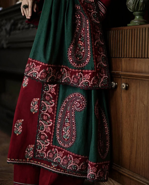 Hina | Premium Embroidered Unstitched Dhanak 3PC Suit