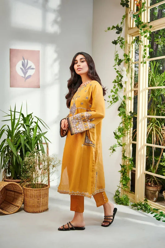 Asim Jofa-Women's Premium Embroidered Lawn 2-Piece Suit – Mustard | Unstitched