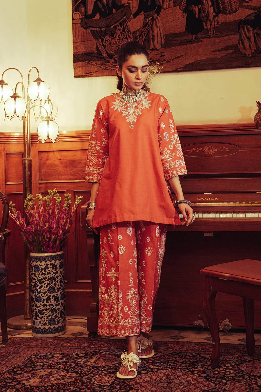 Chinyere-Women's Premium Embroidered Lawn 2-Piece Suit – Orange | Unstitched
