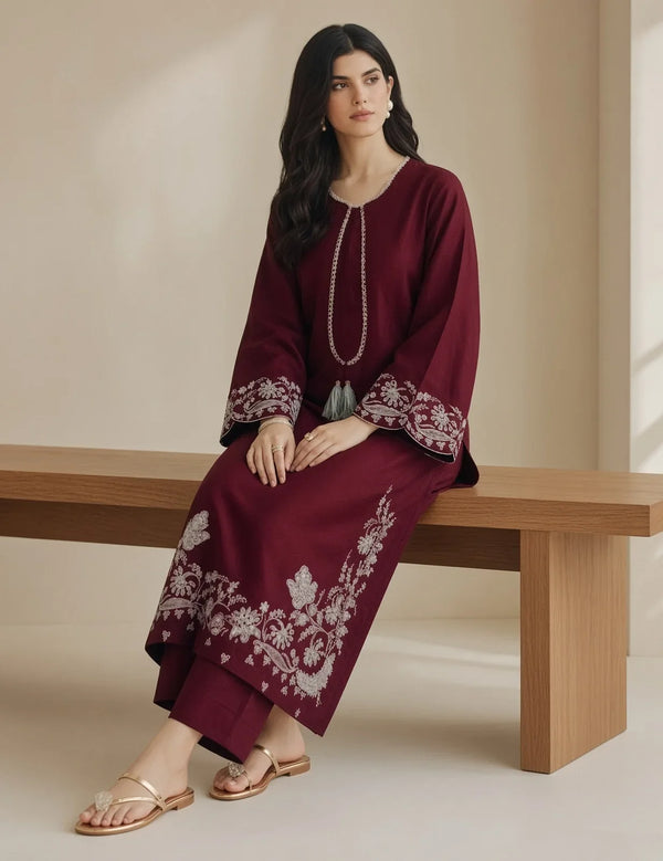 Ambar | Premium Embroidered Unstitched Dhanak 2PC Suit