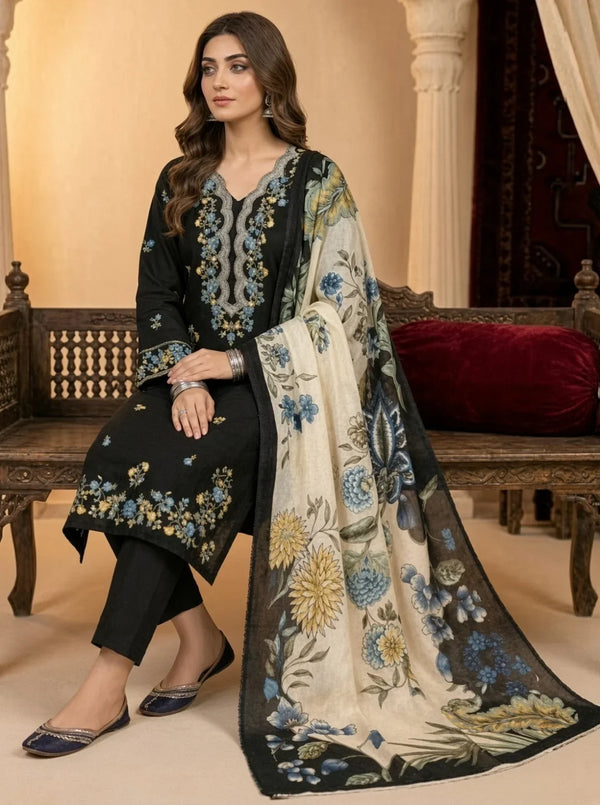 Lime Light | Premium Embroidered Unstitched Dhanak 3PC Suit