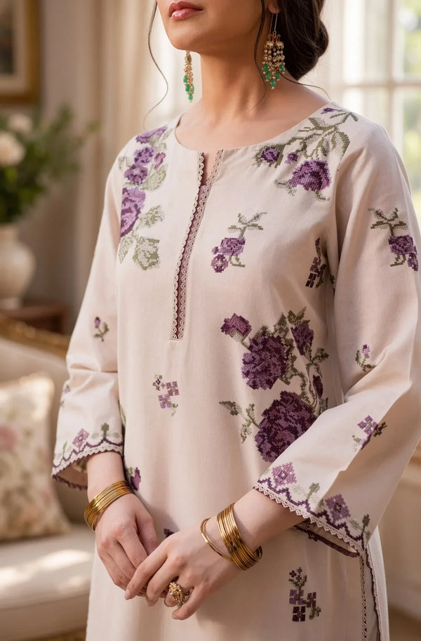 Laiba | Premium Embroidered Unstitched Dhanak 2PC Suit