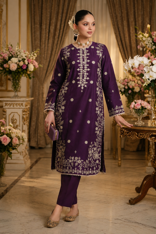 Bareeze - Women's Premium Embroidered Lawn 2-Piece Suit – Dark Purple | Unstitched