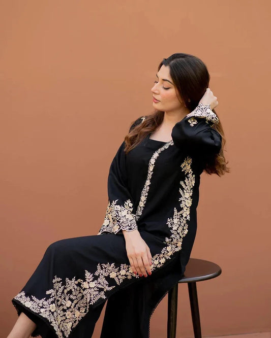 Inaya-Women's Premium Embroidered Lawn 2-Piece Suit – Black | Unstitched