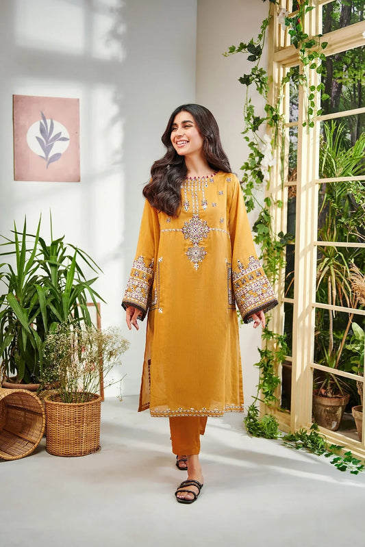 Asim Jofa-Women's Premium Embroidered Lawn 2-Piece Suit – Mustard | Unstitched