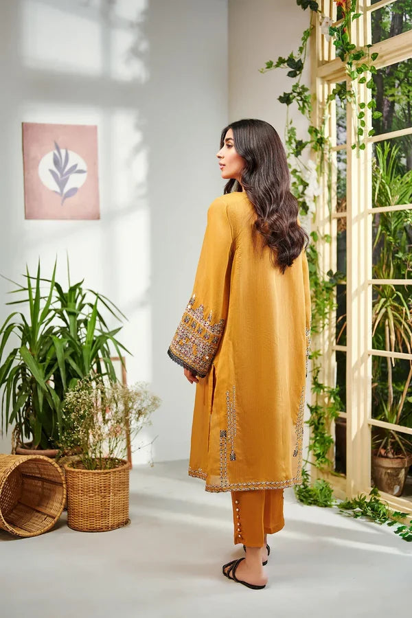 Asim Jofa-Women's Premium Embroidered Lawn 2-Piece Suit – Mustard | Unstitched