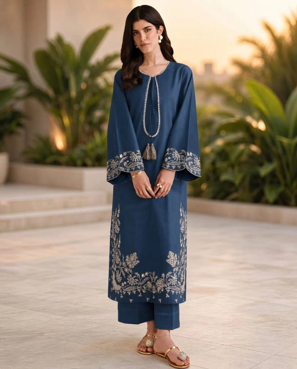 Maria | Premium Embroidered Unstitched Dhanak 2PC Suit | Zinc Blue