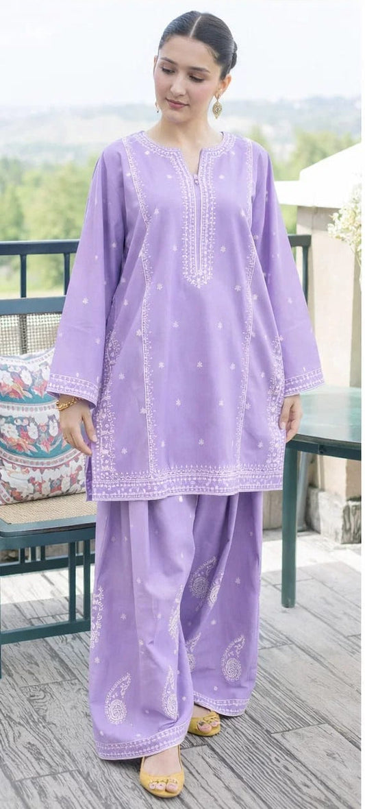 Jahan Ara - Women's Premium Embroidered Lawn 2-Piece Suit – Light Purple | Unstitched