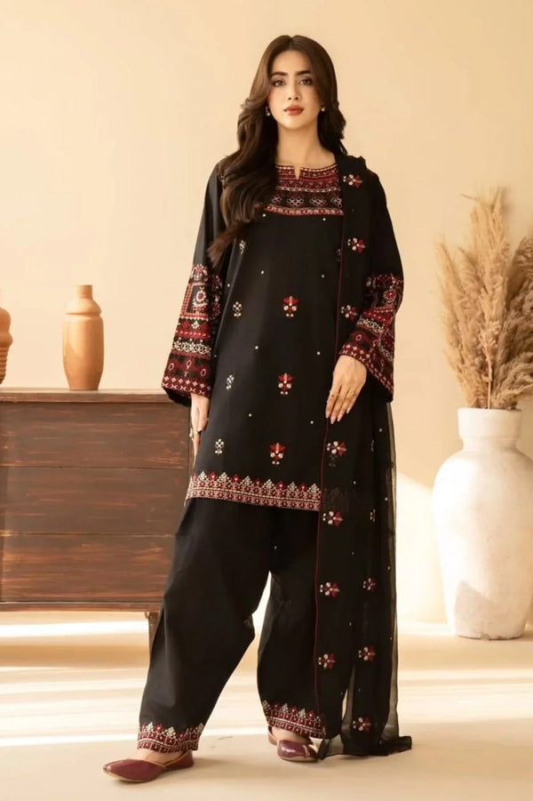 Lajwanti | Premium Embroidered Unstitched Dhanak 3PC Suit