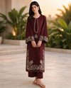 Maria | Premium Embroidered Unstitched Dhanak 2PC Suit | Maroon