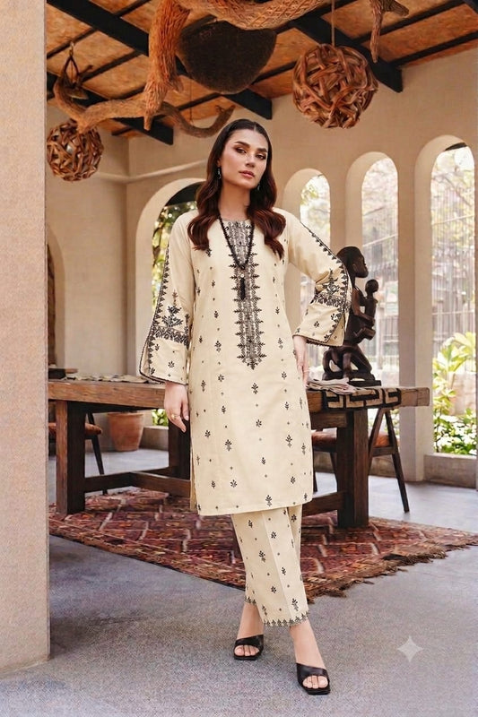 Maria B-Women's Premium Embroidered Lawn 2-Piece Suit – Skin | Unstitched