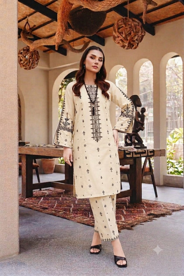 Maria B-Women's Premium Embroidered Lawn 2-Piece Suit – Skin | Unstitched