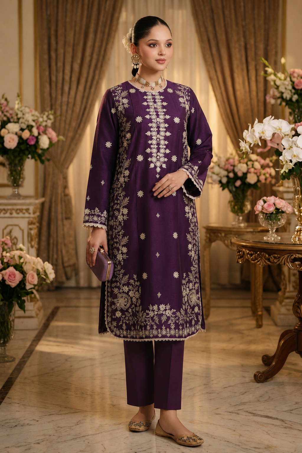 Bareeze - Women's Premium Embroidered Lawn 2-Piece Suit – Dark Purple | Unstitched