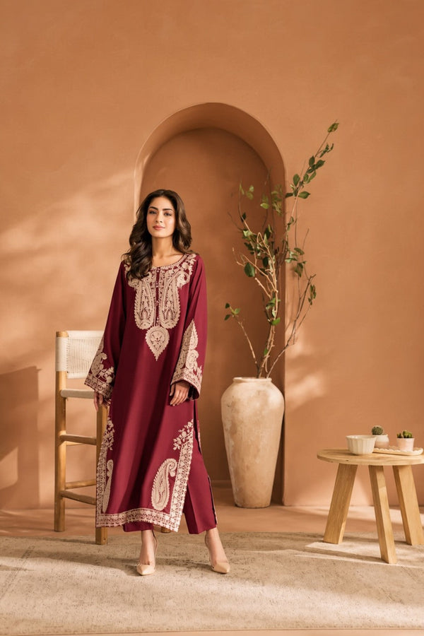 Mahveen-✦-Premium Unstitched Dhanak Embroidered 2pc Suit