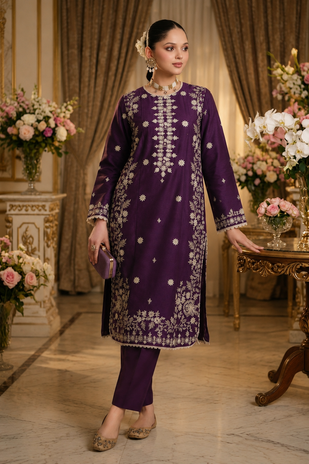Bareeze - Women's Premium Embroidered Lawn 2-Piece Suit – Dark Purple | Unstitched