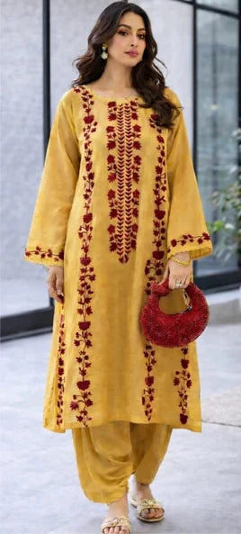Rose-Women's Premium Embroidered Lawn 2-Piece Suit – Mustard | Unstitched