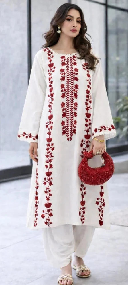 Rose-Women's Premium Embroidered Lawn 2-Piece Suit – Whire | Unstitched